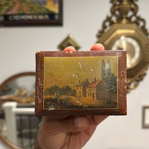 Antique Wooden Late 1800s-1900s Game Box or for Trinkets with Blue Interior